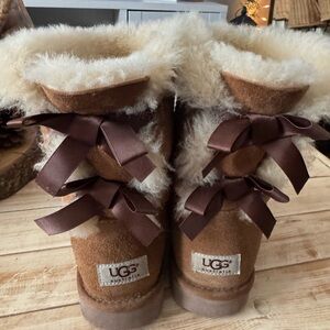 UGG Tan and Cream Boots with Ribbon